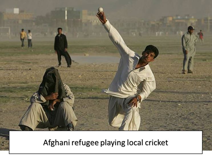 afghani refugee playing local cricket