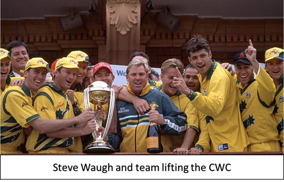 steve waugh and team lifting the CWC