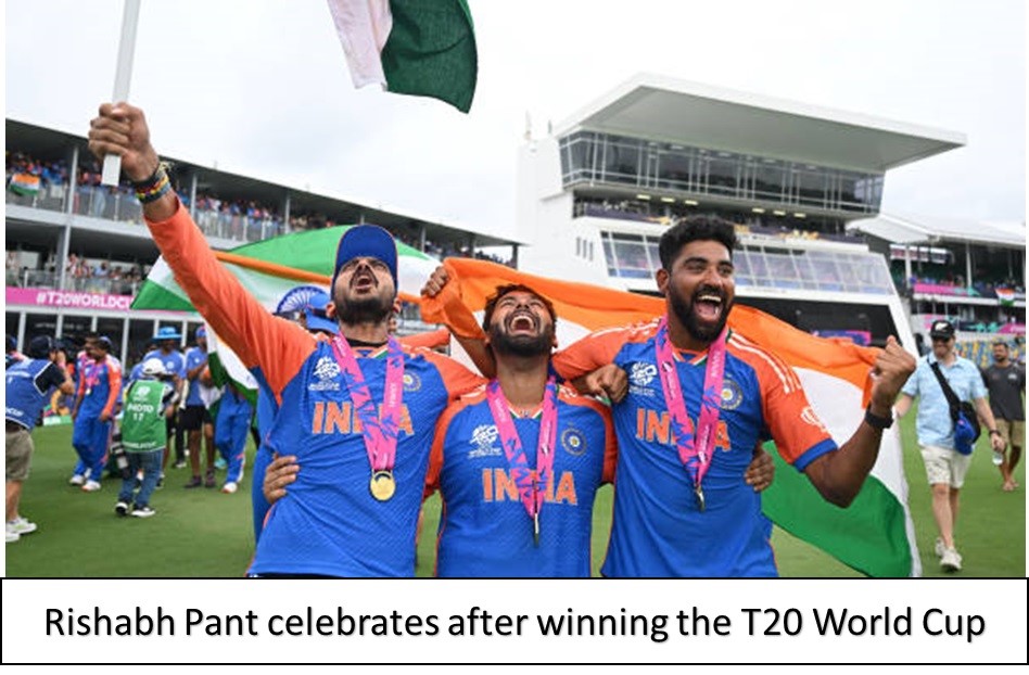 rishabh pant celebrates after winning the T20 World Cup