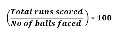 Total Runs Scored Strike Rate X 100 Total Balls Faced